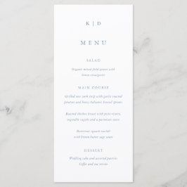 Einfache minimalistische staubblaue hohe Hochzeit Menükarte