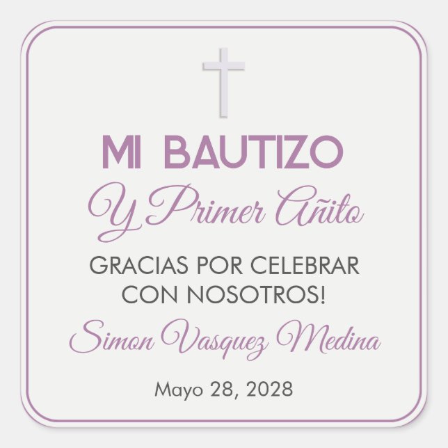 Einfache Minimalistische Taufe und erster Geburtst Quadratischer Aufkleber (Vorderseite)