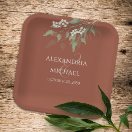 Einfache Minimalistische Terracotta Hochzeitskalli Pappteller