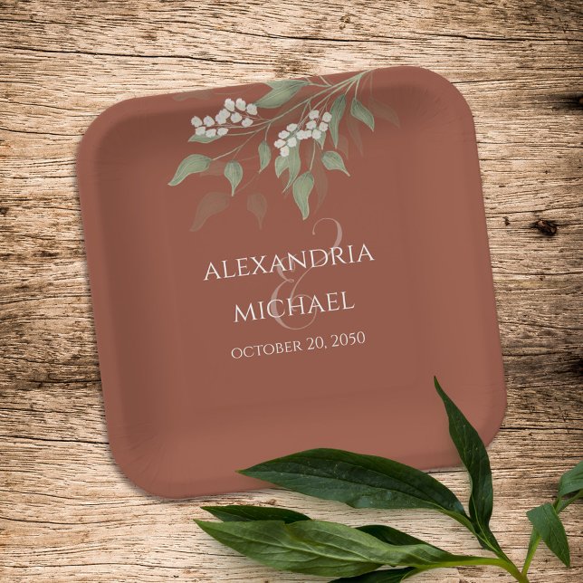 Einfache Minimalistische Terracotta Hochzeitskalli Pappteller (Von Creator hochgeladen)