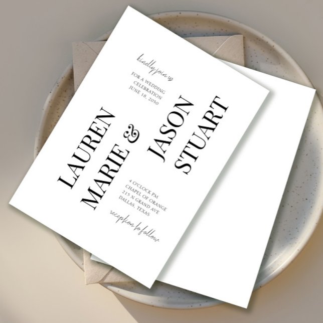 Einfache Minimalistische Typografie Black Wedding Einladung (Von Creator hochgeladen)