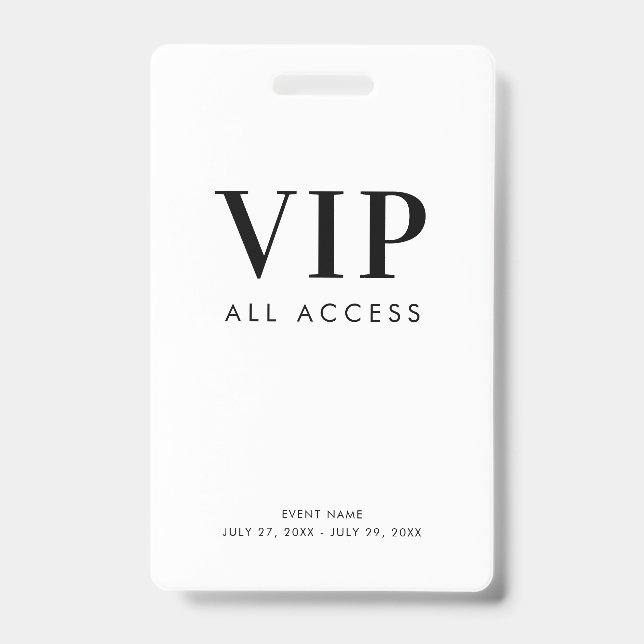 Einfache Minimalistische VIP All Access Pass Veran Ausweis (Vorderseite)