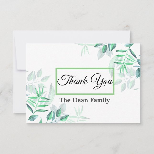 Einfache Minimalistische Wasserfarbe Beileid Grüne Dankeskarte (Vorderseite)