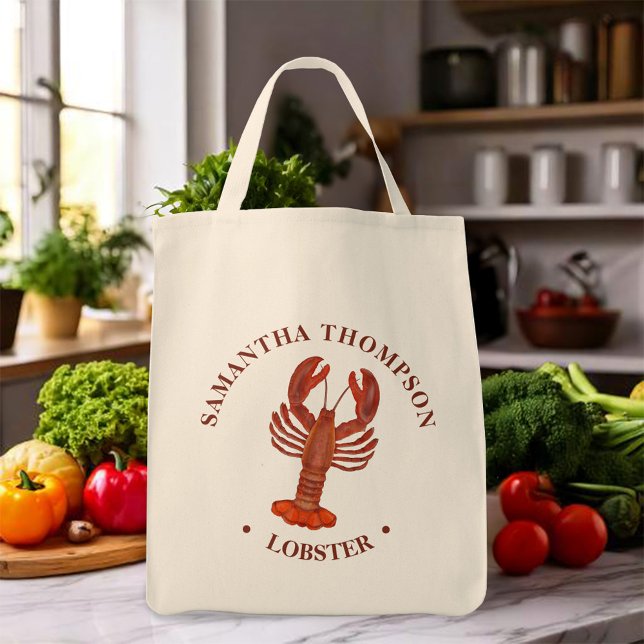 Einfache Minimalistische Wasserfarbe Rote Hummer Tragetasche (Red Lobster simple grocery bag.)