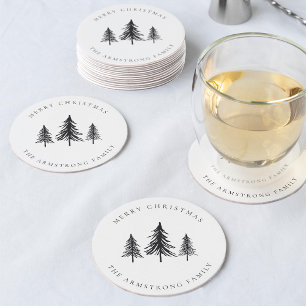 Einfache Minimalistische Weihnachtsbaume Personali Runder Pappuntersetzer