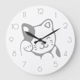 Einfache Minimalistische, weiße und Niedliche Kat Große Wanduhr