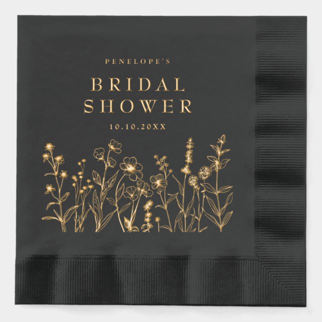Einfache Minimalistische Wildblume Brautparty Gold Servietten Mit Folie (Vorderseite)