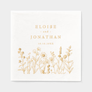 Einfache Minimalistische Wildblume Hochzeit Gold Servietten Mit Folie