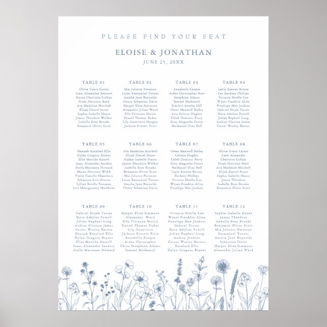 Einfache Minimalistische Wildblume Hochzeitskarte Poster (Vorne)