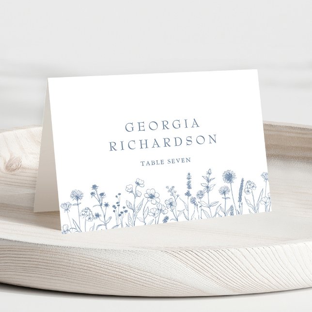 Einfache Minimalistische Wildblume Platzkarte Tischnummer (Simple Minimalist blue Periwinkle Wildflower Wedding guest name place card)
