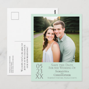 Einfache Mintgrüne Hochzeit Save the Date Foto Postkarte