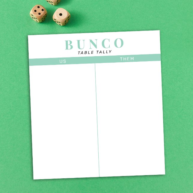 Einfache Minze Blau und Weiß Bunco Tally Notizblock (modern tear-off notepad Bunco tally card with mint green accents )