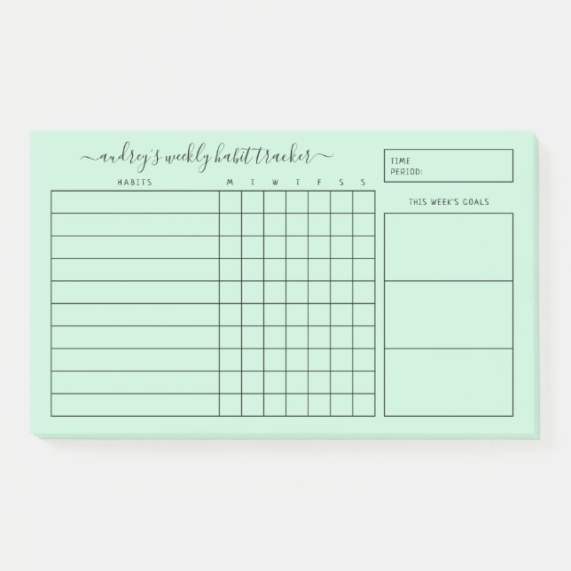 Einfache Minze Green White Weekly Habit Tracker Post-it Klebezettel (Vorderseite)