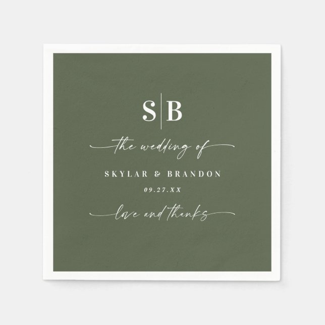Einfache Mit Monogramm Hochzeit in Solid Color Dun Serviette (Vorderseite)