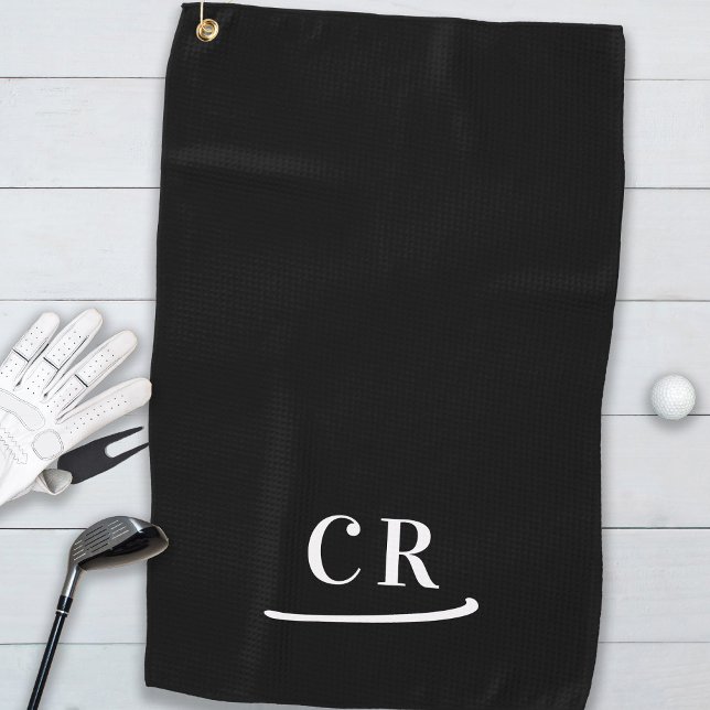 Einfache Mit Monogramm Moderne Schwarz & Weiß Golfhandtuch (Simple Monogrammed Modern Modern Black & White Golf Towel)