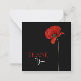 Einfache Mit Monogramm Rote Mohnblume auf Schwarz  Mitteilungskarte