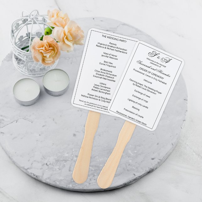 Einfache Mit Monogramm Schwarz-Weiß-Hochzeit Fächer (Von Creator hochgeladen)