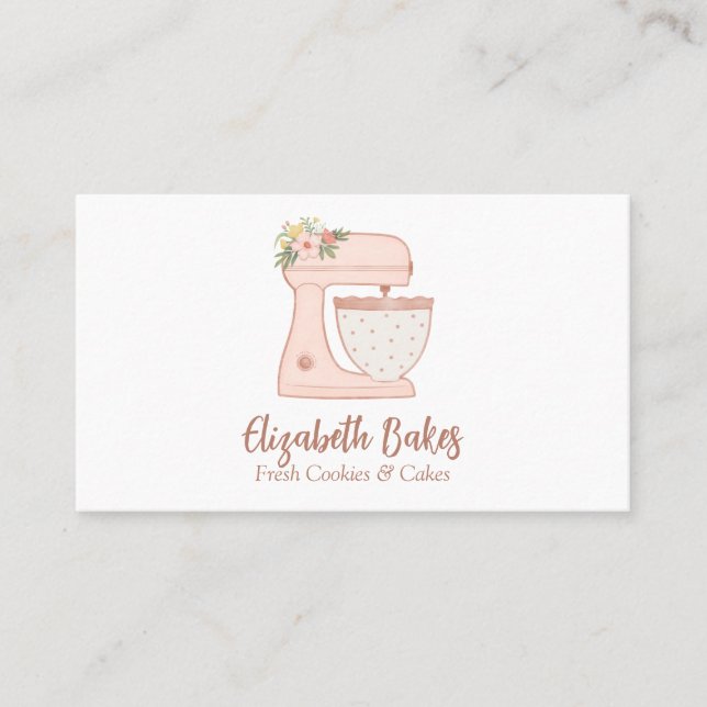 Einfache Mixer Floral Cake Bakery Business Card Visitenkarte (Vorderseite)