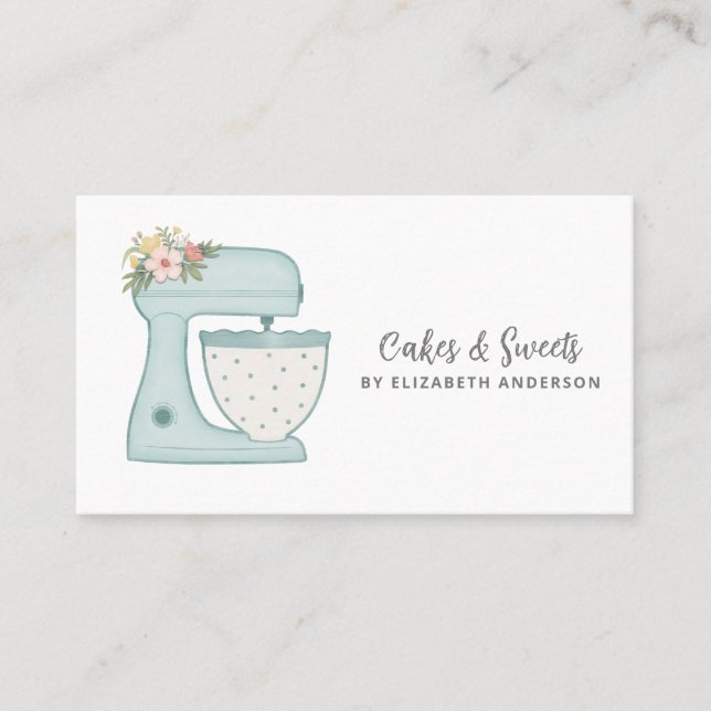 Einfache Mixer Floral Cake Bakery Business Card Visitenkarte (Vorderseite)