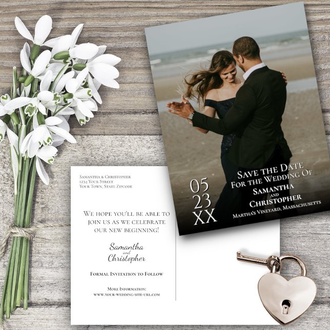 Einfache Mod-Foto-Overlay-Hochzeit speichern Sie d Postkarte (Front and Back)