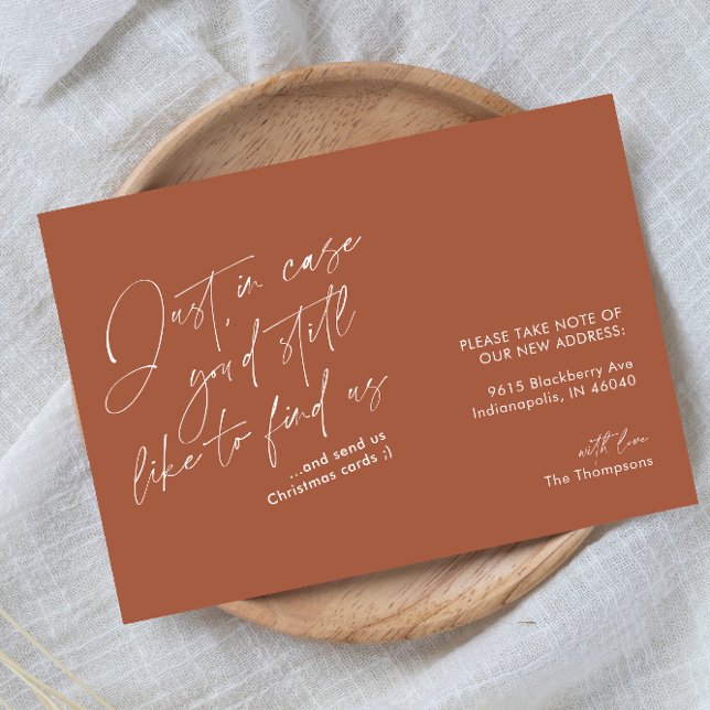 Einfache Modern Funny Terracotta Rost Moving Ankündigung (Von Creator hochgeladen)