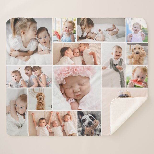 Einfache moderne 15-Foto Collage Sherpa Blanket (M Sherpadecke (Vorderseite (Horizontal))