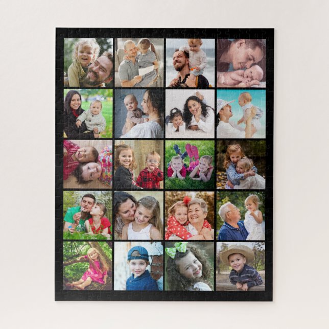 Einfache moderne 20 Instagram Foto Collage Schwarz Puzzle (Vertikal)