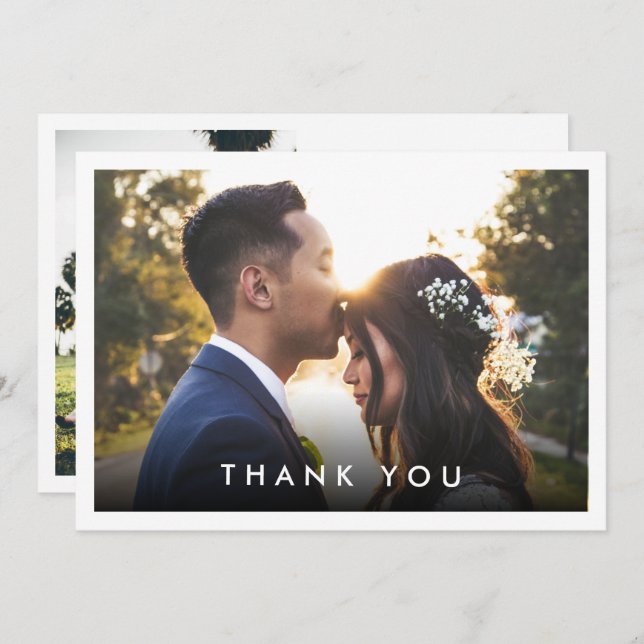 Einfache moderne 2-Foto-Hochzeit Dankeskarte (Vorne/Hinten)