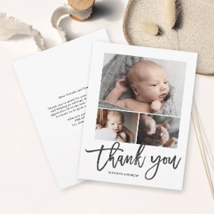 Einfache moderne 3-Foto-Collage Baby-Foto Dankeskarte