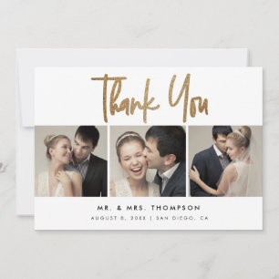 Einfache, moderne 3 Hochzeiten Fotos Dankeskarte