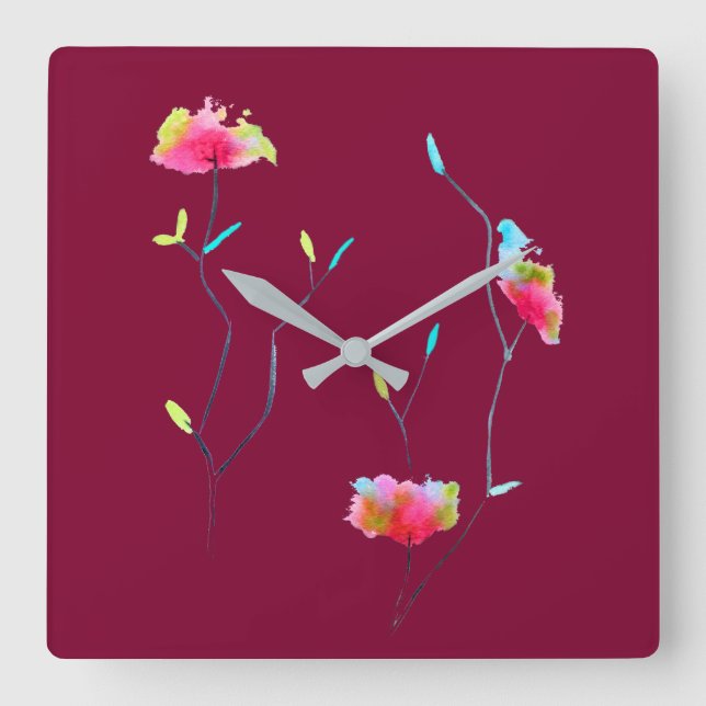 Einfache moderne abstrakte japanische rosa Blume Quadratische Wanduhr (Vorderseite)