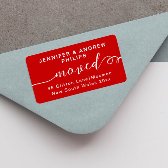 Einfache moderne Address Cherry Red Wedding Script Adressaufkleber (Von Creator hochgeladen)