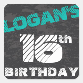 Einfache moderne Aquamarine Graue und Schwarze Geb Quadratischer Aufkleber