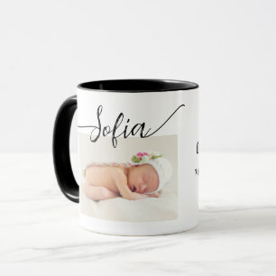 Einfache moderne Baby Foto Birth Stats Tasse