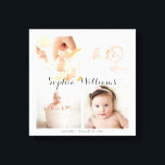 Einfache, moderne Baby-Kinderzimmer-Collage für 4  Leinwanddruck<br><div class="desc">Diese saubere, einfache, moderne Baby Foto Collage beinhaltet 4 Ihrer Lieblings-Baby-Fotos (ideal für quadratische Instagram-Fotos!) Einfach Ihre Fotos hochladen und Ihren eigenen Text hinzufügen - Name, Geburtsdaten, etc. Es ist eine wunderbare Dusche oder ein "Begrüßungsgeschenk" für Babypflege. Ändern Sie die Hintergrundfarbe, um die Zimmerdekoration zu übernehmen. Karo unsere anderen Foto-...</div>