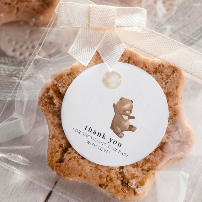 Einfache moderne Bären & Ballon Babydusche Vielen  Runder Aufkleber (Von Creator hochgeladen)