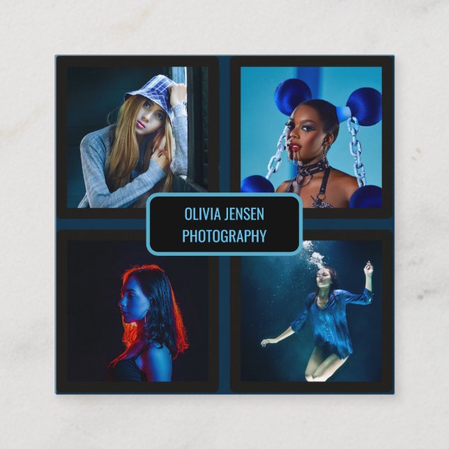 Einfache moderne Berufliche Fotografin mit 4 Fotos Quadratische Visitenkarte (Vorderseite)