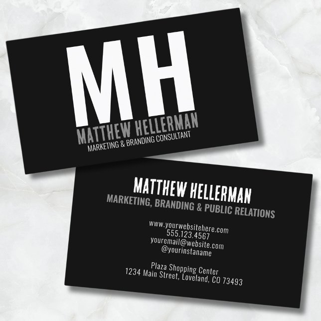 Einfache moderne Berufliche Minimal Black Monogram Visitenkarte (Simple Modern Professional Minimal Black Monogram Business Card)