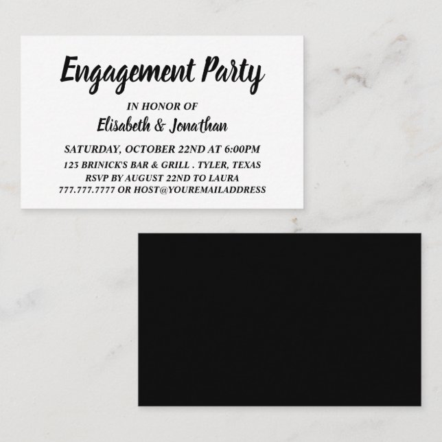 Einfache/moderne Black/White-Engagement-Party-Tick Visitenkarte (Vorne/Hinten)