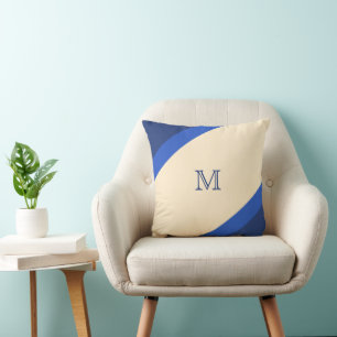 Einfache, moderne, blau gestreifte Monogramm Kissen