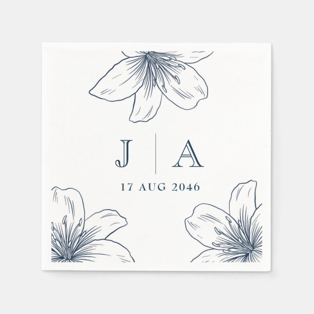 Einfache moderne blaue Blume Chic Wedkin Napkin Serviette (Vorderseite)