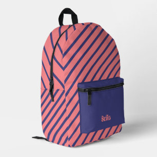 Einfache, moderne, blaue, helle Korallen Streifen Bedruckter Rucksack