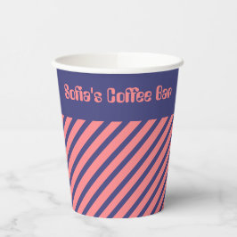 Einfache, moderne, blaue, helle Korallen Streifen Pappbecher