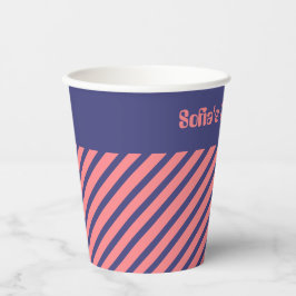 Einfache, moderne, blaue, helle Korallen Streifen Pappbecher