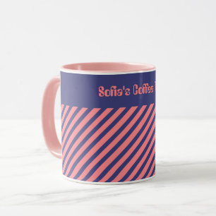 Einfache, moderne, blaue, helle Korallen Streifen Tasse