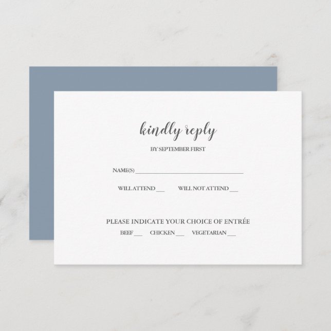 Einfache, moderne, blaue Hochzeit RSVP Einladung (Vorne/Hinten)