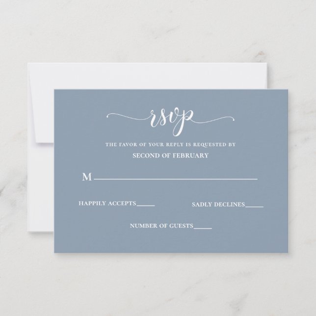 Einfache moderne, blaue Hochzeit RSVP Karte (Vorderseite)