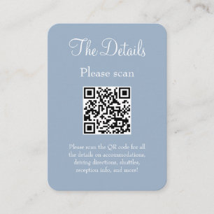 Einfache moderne, blaue Hochzeitdetails QR-Code Begleitkarte