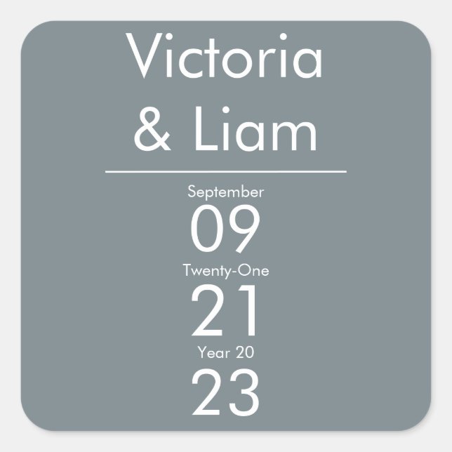 Einfache, moderne blaue Hochzeitsplattform Quadratischer Aufkleber (Vorderseite)