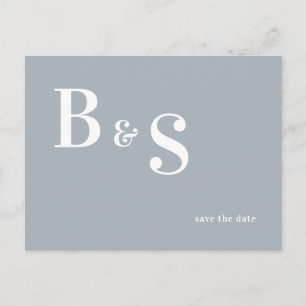 Einfache, moderne, blaue Monogramm Save the Date Q Postkarte